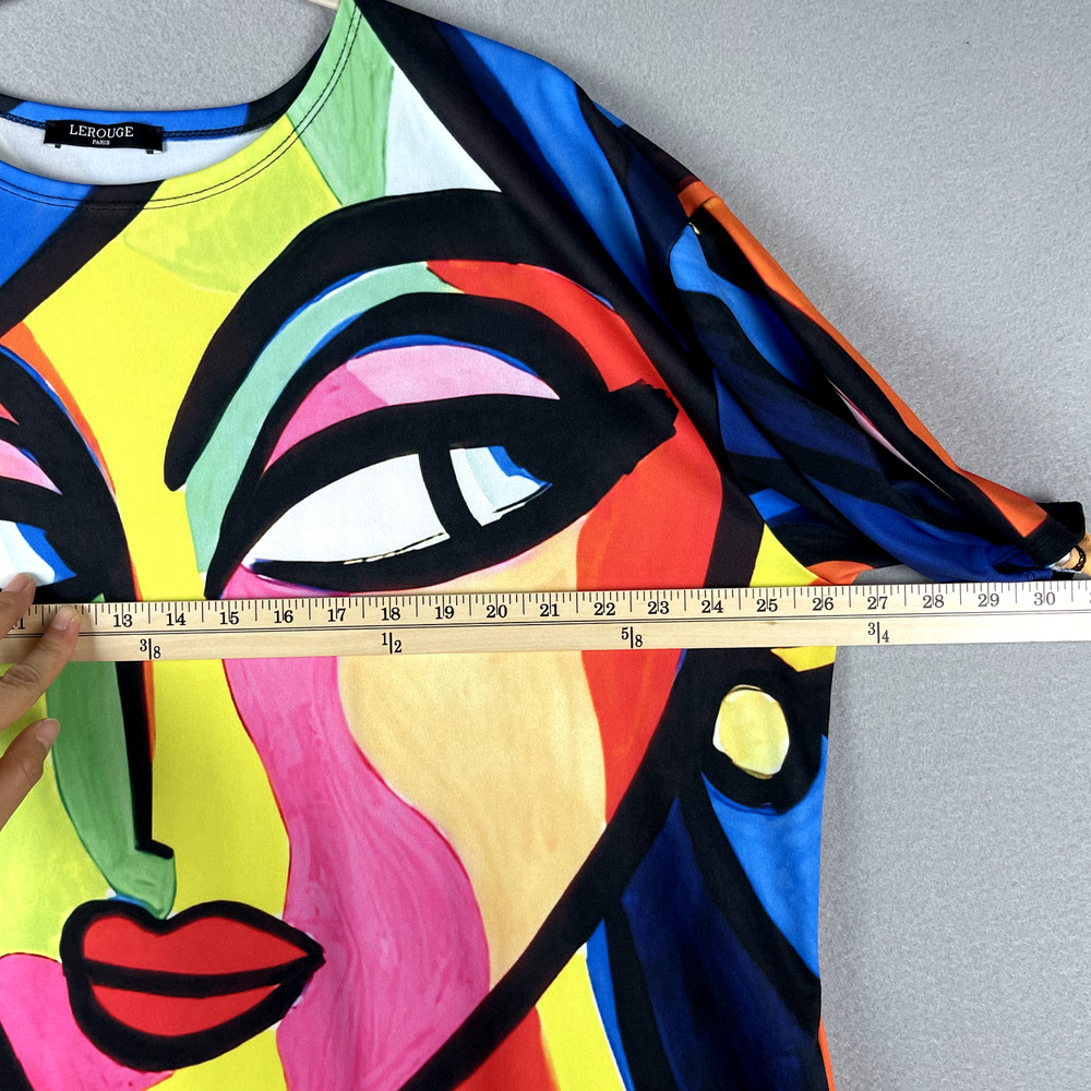 Lerouge Abstract Face Dress Womens XL Pockets Artsy Pop Art Colorful Bright - Picture 7 of 13